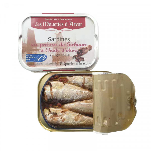 Les Mouettes d'Arvor Sardines in Extra Virgin Olive Oil with Sichuan Pepper