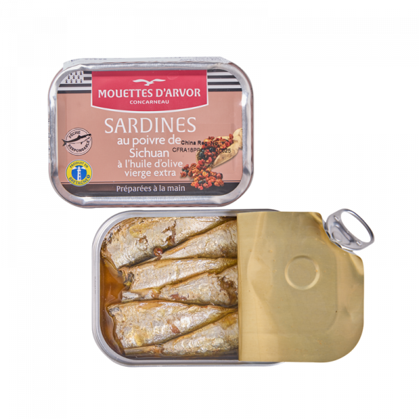 Les Mouettes d'Arvor Sardines in Extra Virgin Olive Oil with Sichuan Pepper